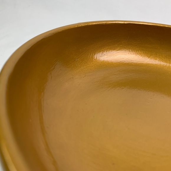 Wood Bowl Hand Painted Glossy Gold French Blue Footed Jewelry Trinket Dish - Picture 6 of 9